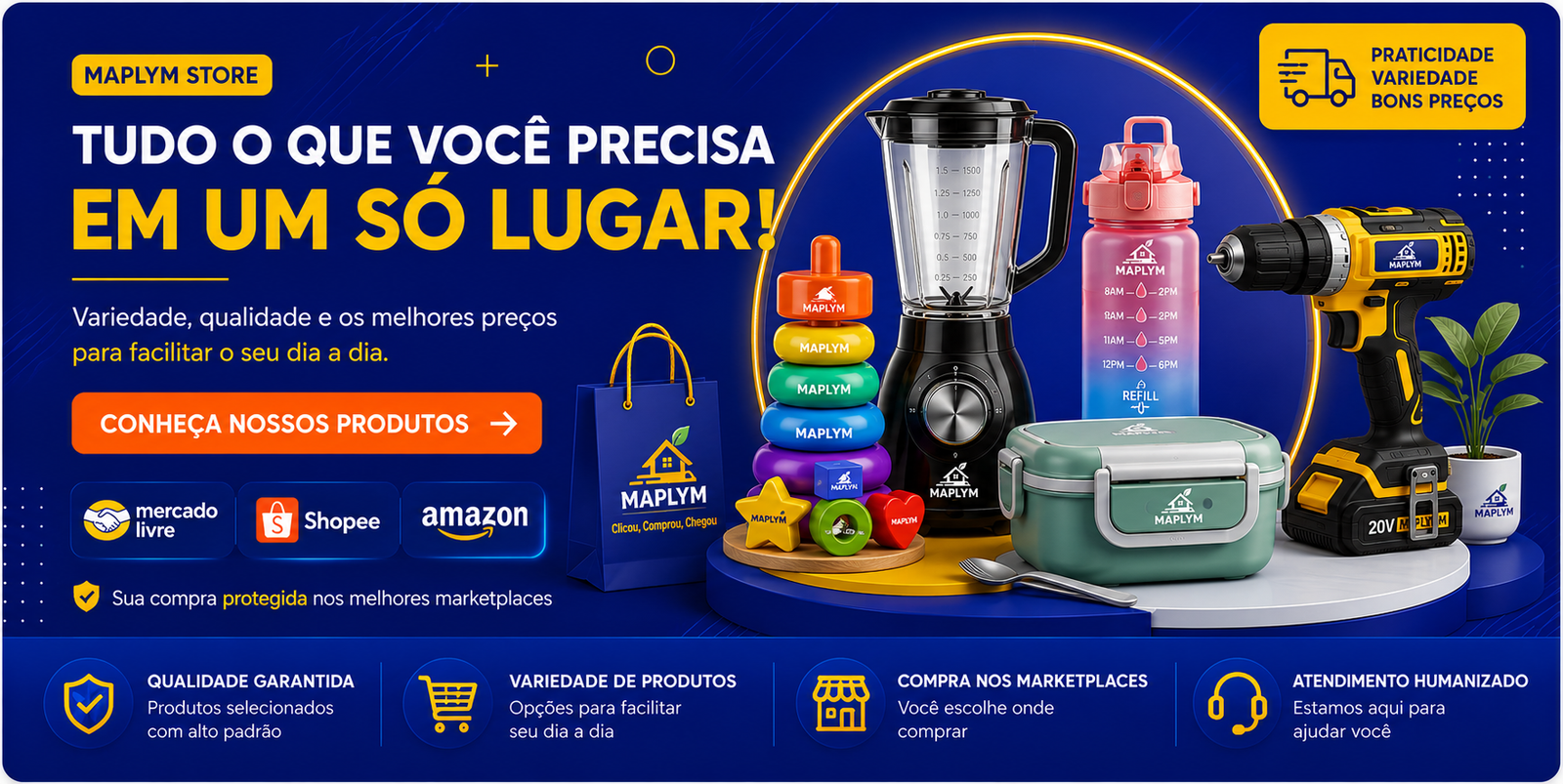 Banner Maplym Store - variedade de produtos, qualidade e bons preços